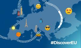 Affiche DiscoverEU carte Europe en train et smiley