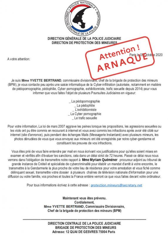 Alerte Arnaque Brigade De Protection Des Mineurs Bpm Fscf